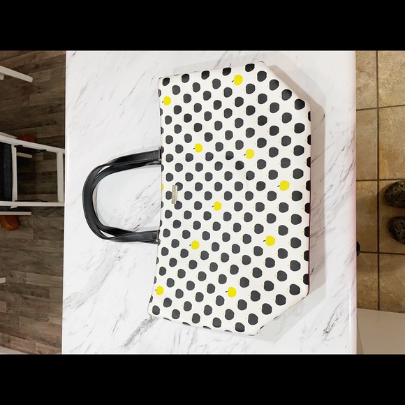 Black and Yellow Polka Dot and Apple Kate Spade Tote Large Purse - Picture 6 of 16